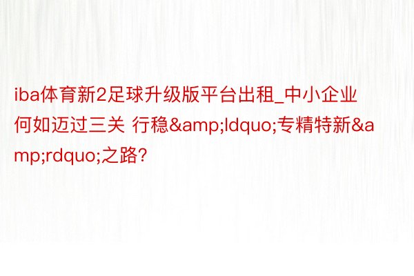 iba体育新2足球升级版平台出租_中小企业何如迈过三关 行稳&ldquo;专精特新&rdquo;之路？