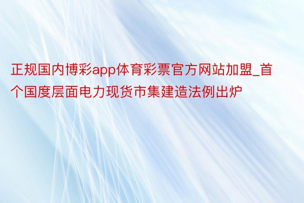 正规国内博彩app体育彩票官方网站加盟_首个国度层面电力现货市集建造法例出炉